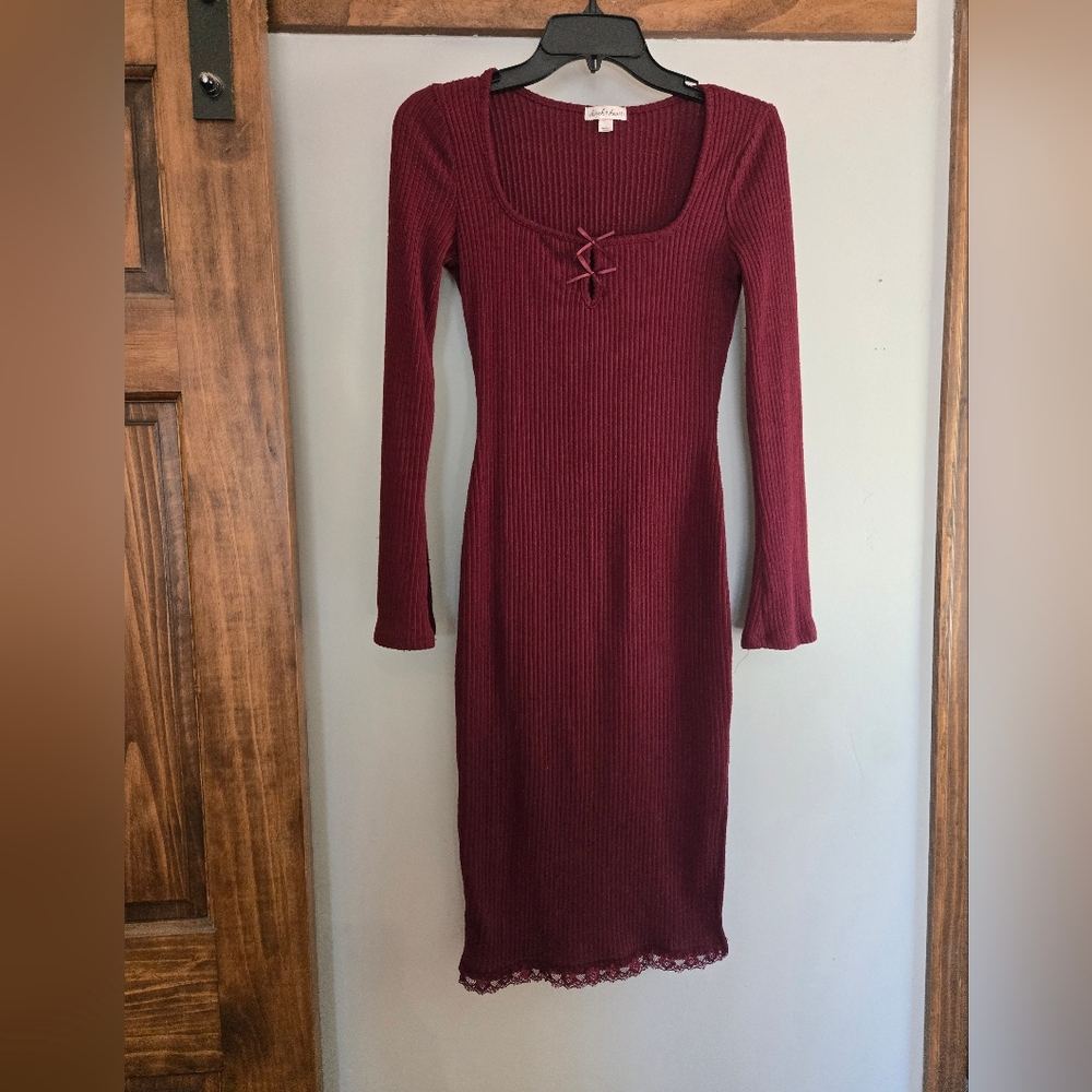 Derek Heart Maroon Long Sleeve Dress